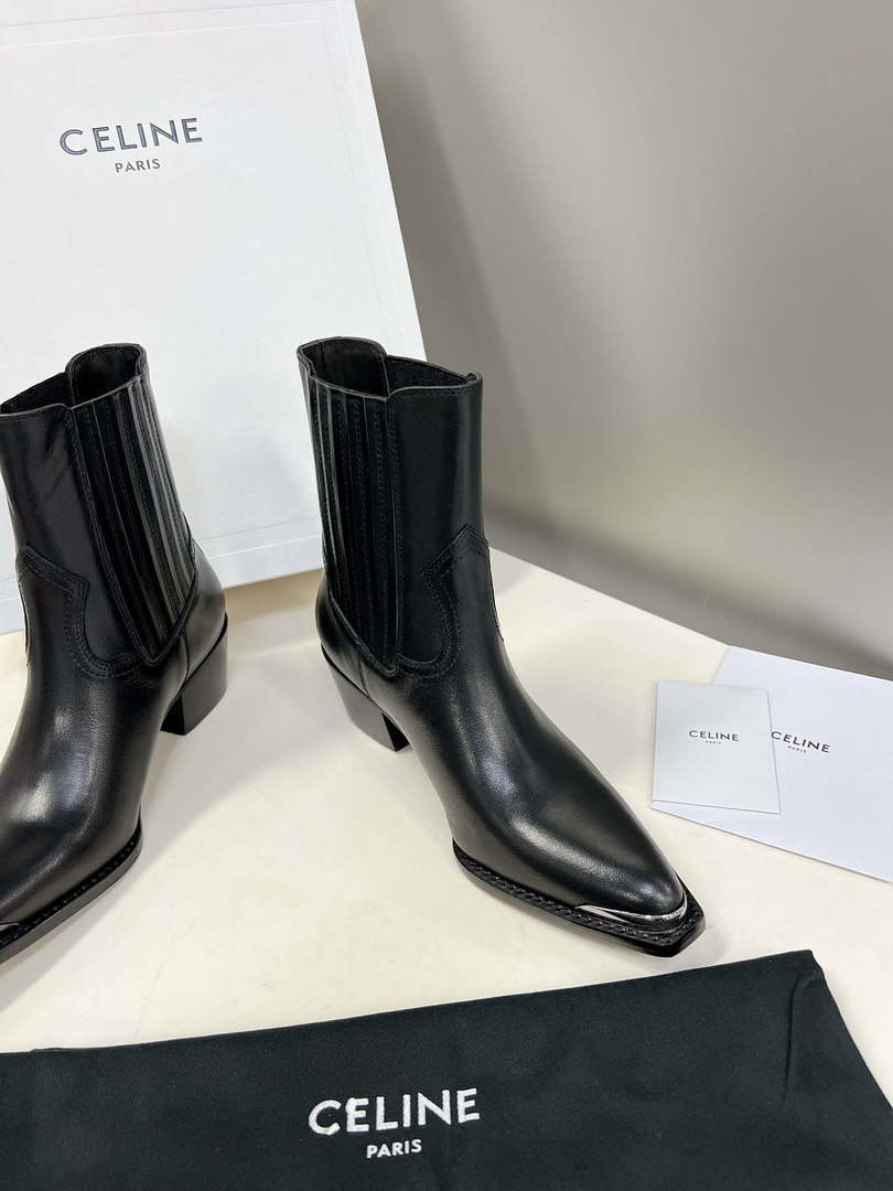 Celine Women Shoes 348303492C.38NO Cruiser Boots Chelsea Boot with Metal Toe In Calfskin 191325