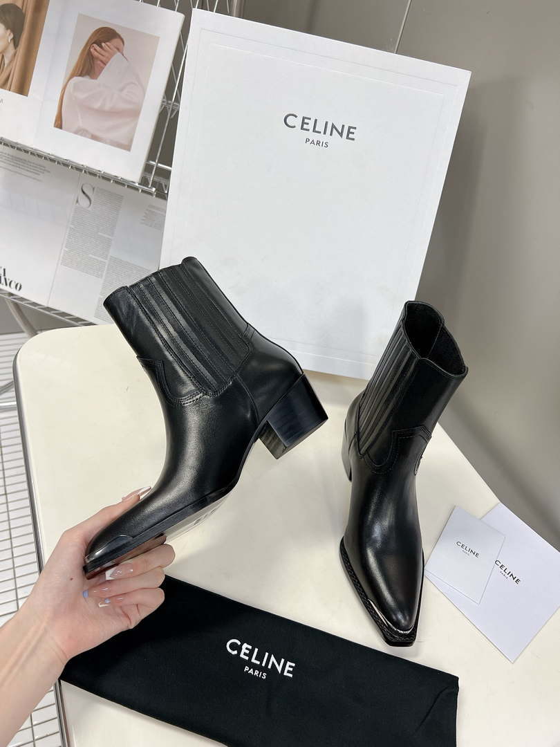 Celine Women Shoes 348303492C.38NO Cruiser Boots Chelsea Boot with Metal Toe In Calfskin 191325