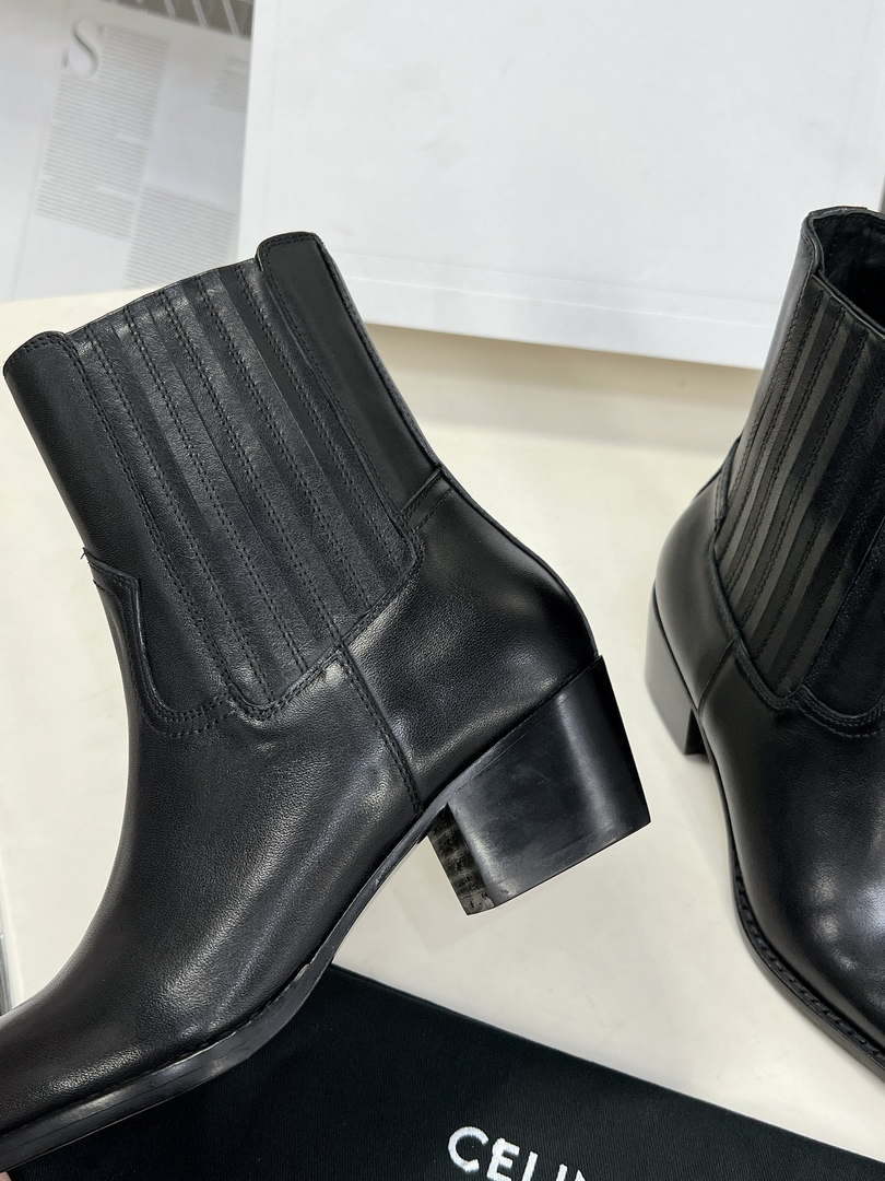 Celine Women Shoes 348303492C.38NO Cruiser Boots Chelsea Boot with Metal Toe In Calfskin 191325