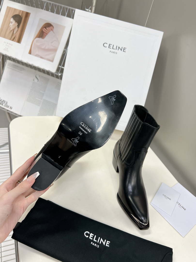 Celine Women Shoes 348303492C.38NO Cruiser Boots Chelsea Boot with Metal Toe In Calfskin 191325