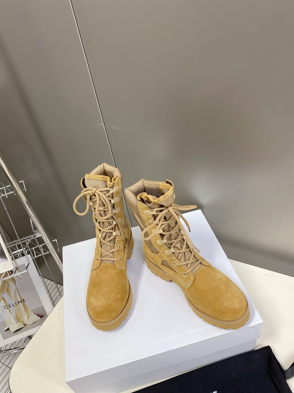 Celine Women Shoes Celine in Nucuck Laced up Boot 189044