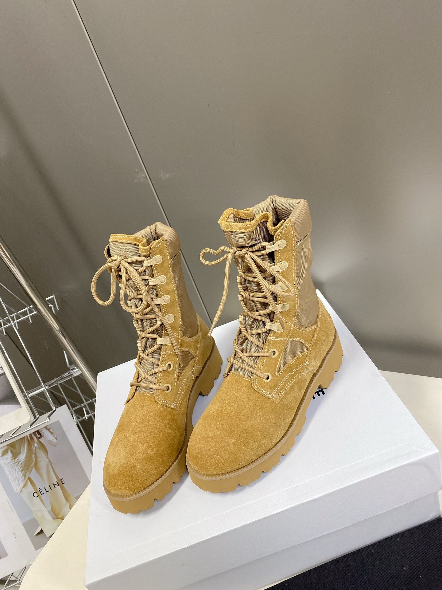 Celine Women Shoes Celine in Nucuck Laced up Boot 189044