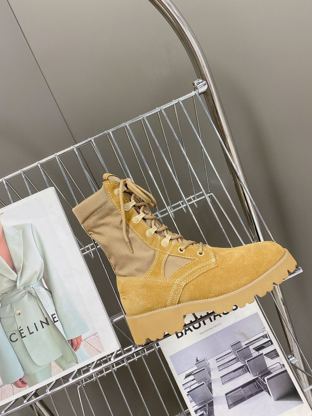 Celine Women Shoes Celine in Nucuck Laced up Boot 189044