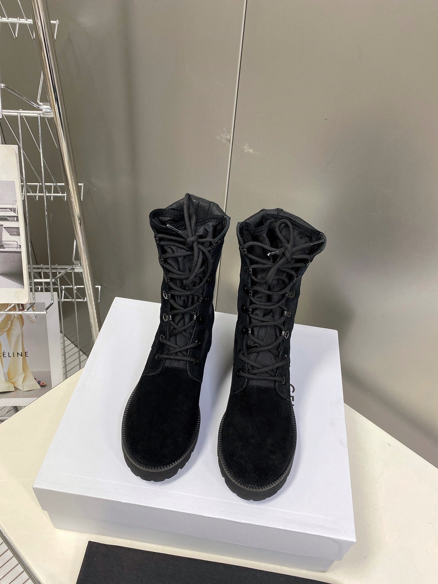 Celine Women Shoes Celine in Nucuck Laced up Boot 189045 - 35 - View 1