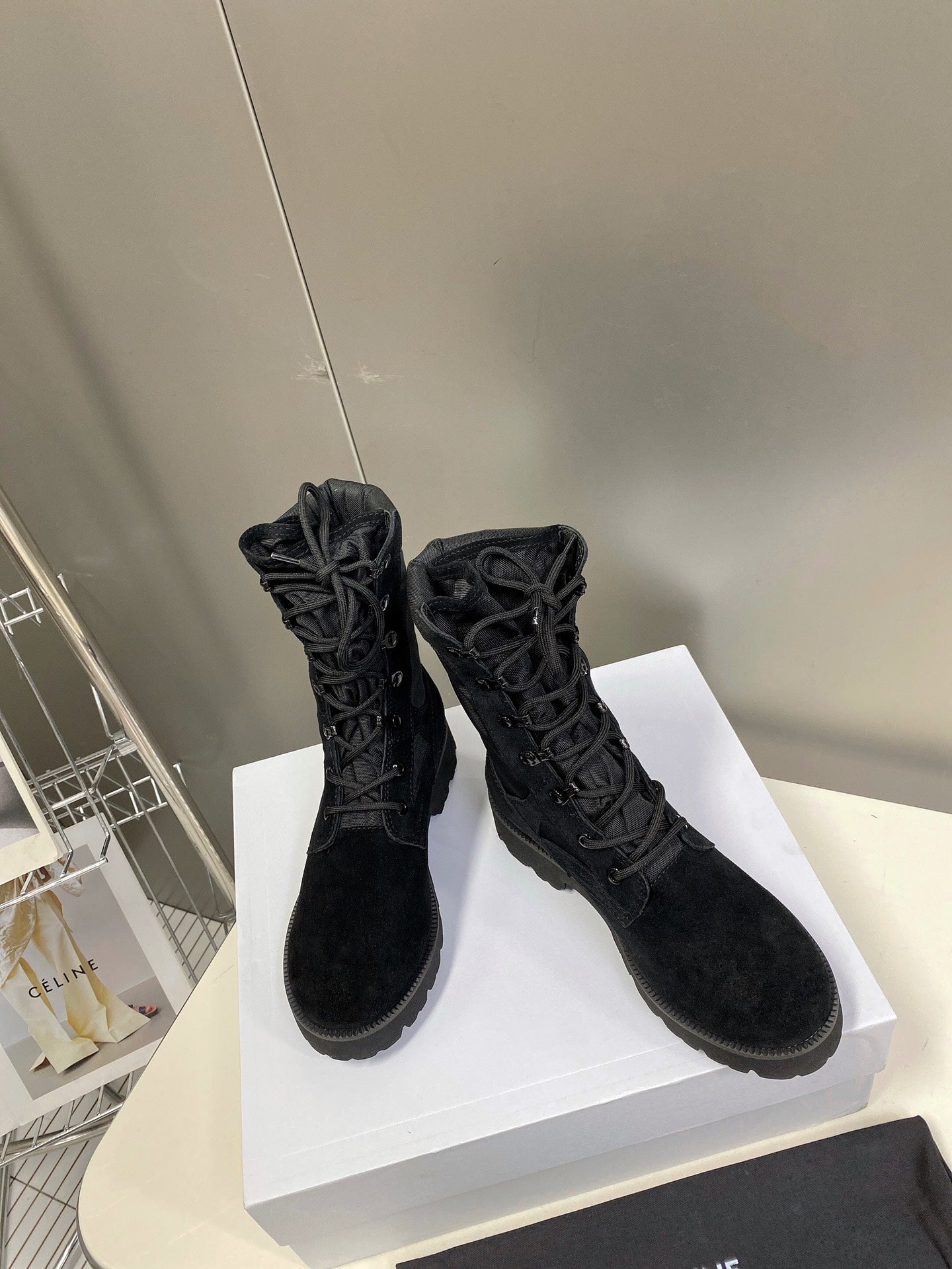 Celine Women Shoes Celine in Nucuck Laced up Boot 189045