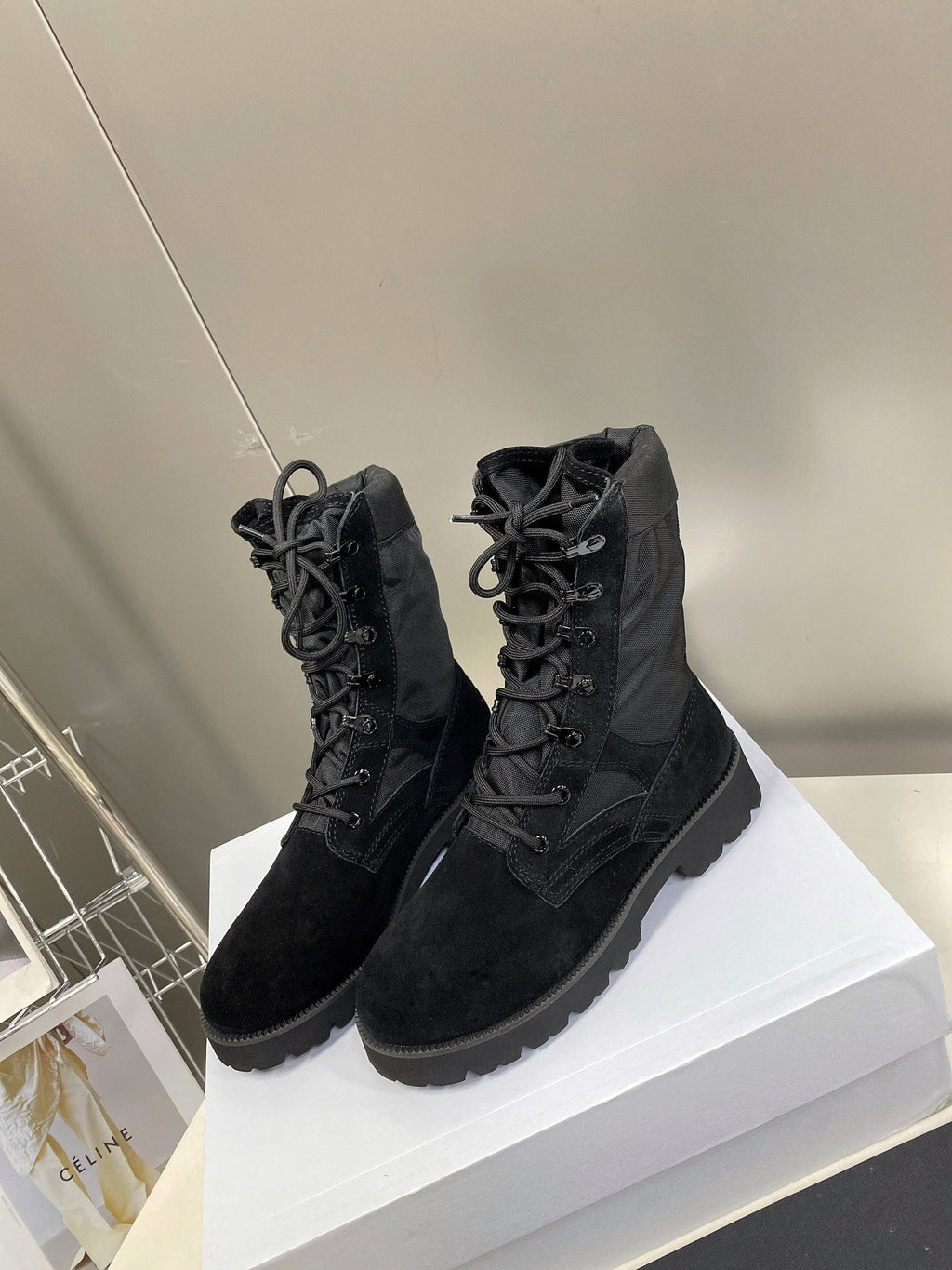 Celine Women Shoes Celine in Nucuck Laced up Boot 189045