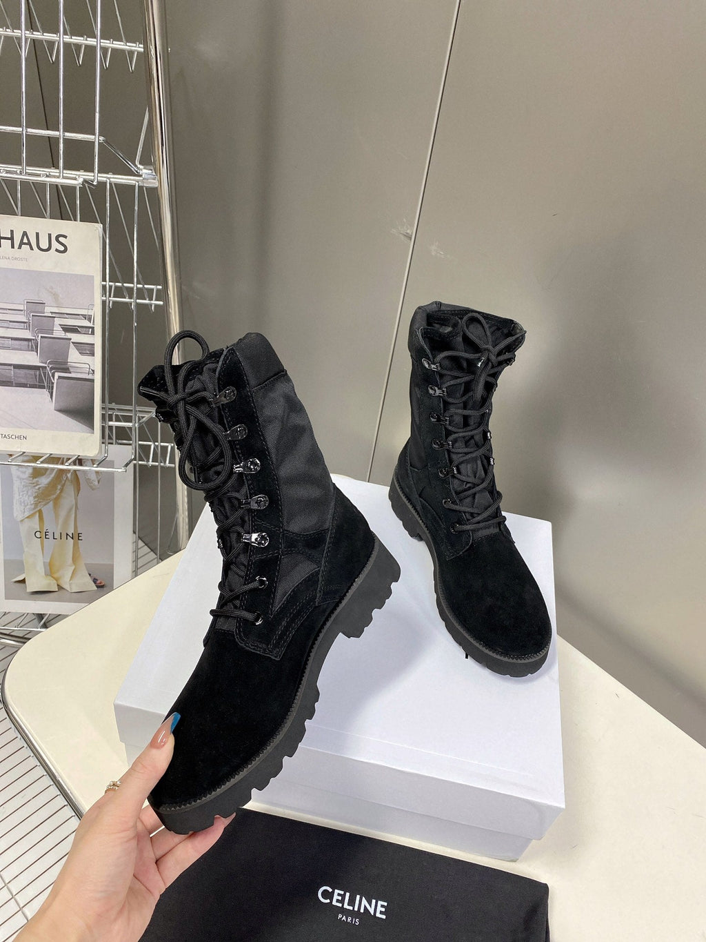 Celine Women Shoes Celine in Nucuck Laced up Boot 189045