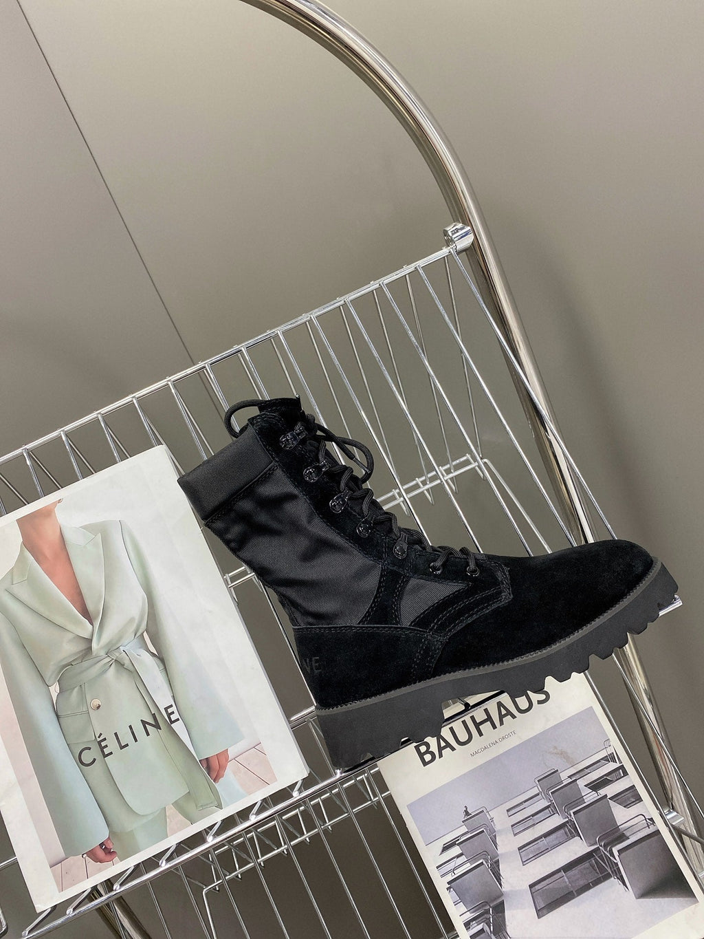 Celine Women Shoes Celine in Nucuck Laced up Boot 189045
