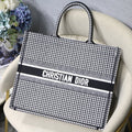 Dior Book Tote M1286 Black and White Houndstooth Embroidery - luxibagsmall