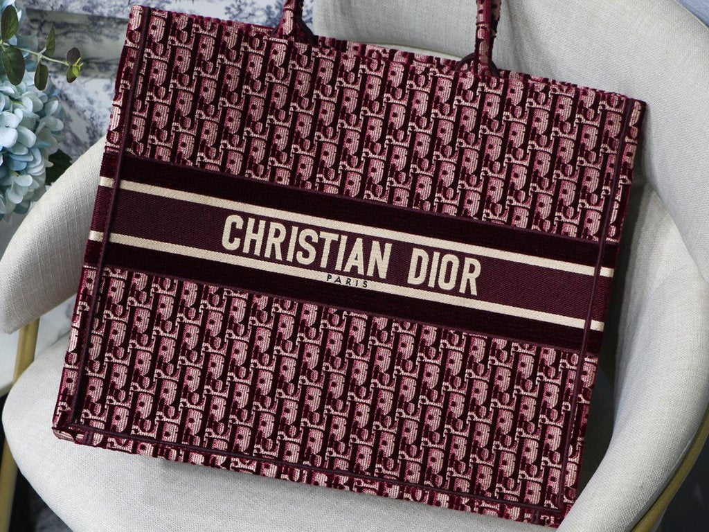 Dior Book Tote M1286 Burgundy Dior Oblique Embroidery - luxibagsmall