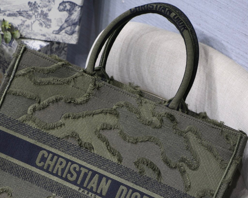 Dior Book Tote M1286 Green Camouflage Embroidery Shopping Bag - luxibagsmall