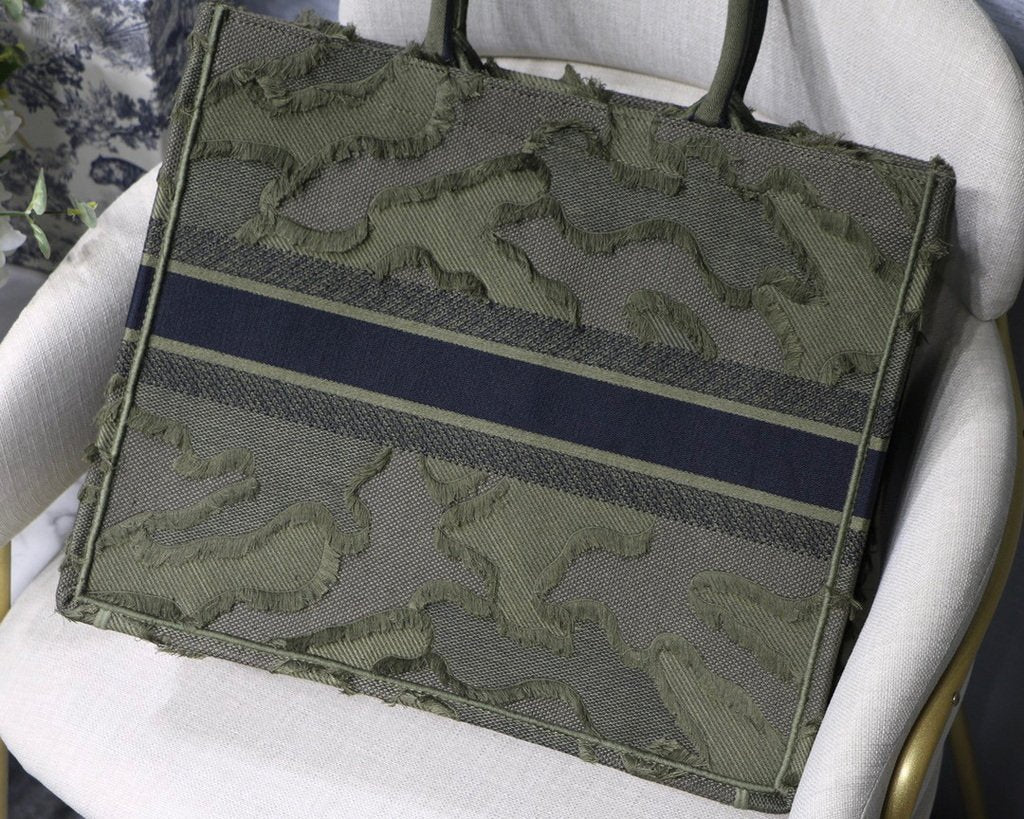 Dior Book Tote M1286 Green Camouflage Embroidery Shopping Bag - luxibagsmall