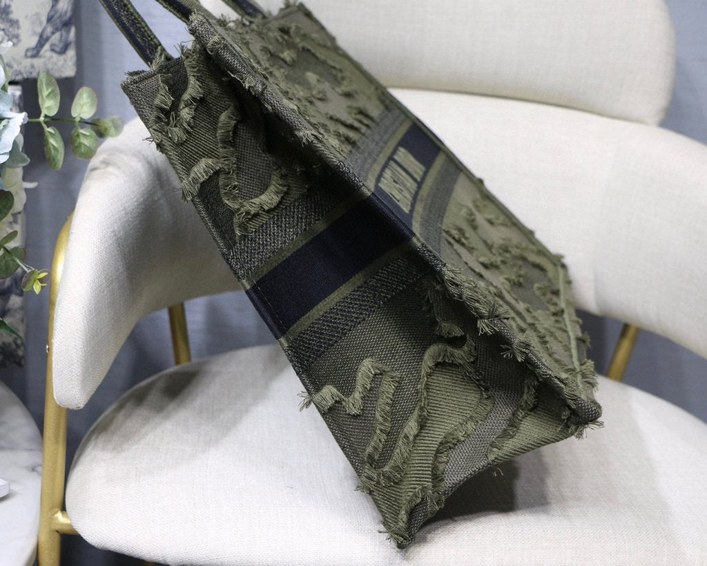 Dior Book Tote M1286 Green Camouflage Embroidery Shopping Bag - luxibagsmall