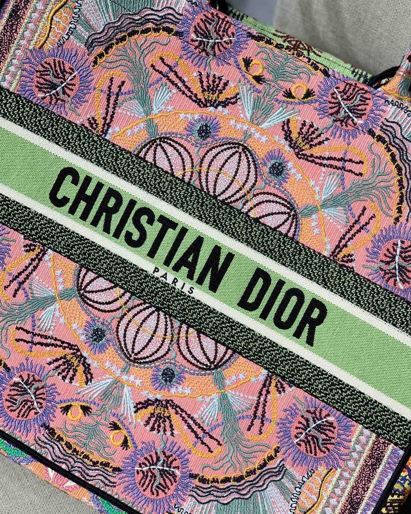 Dior Book Tote M1286 Pink Multicolor Dior In Lights Embroidery - luxibagsmall