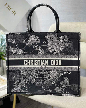 Dior M1286 Large Book Tote Black Toile de Jouy Zodiac latte embroidery - Default Title - View 1