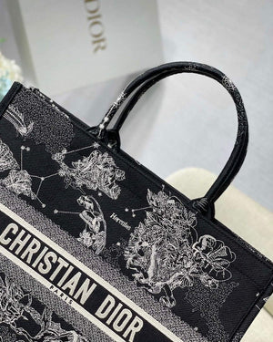 Dior M1286 Large Book Tote Black Toile de Jouy Zodiac latte embroidery - Default Title - View 4