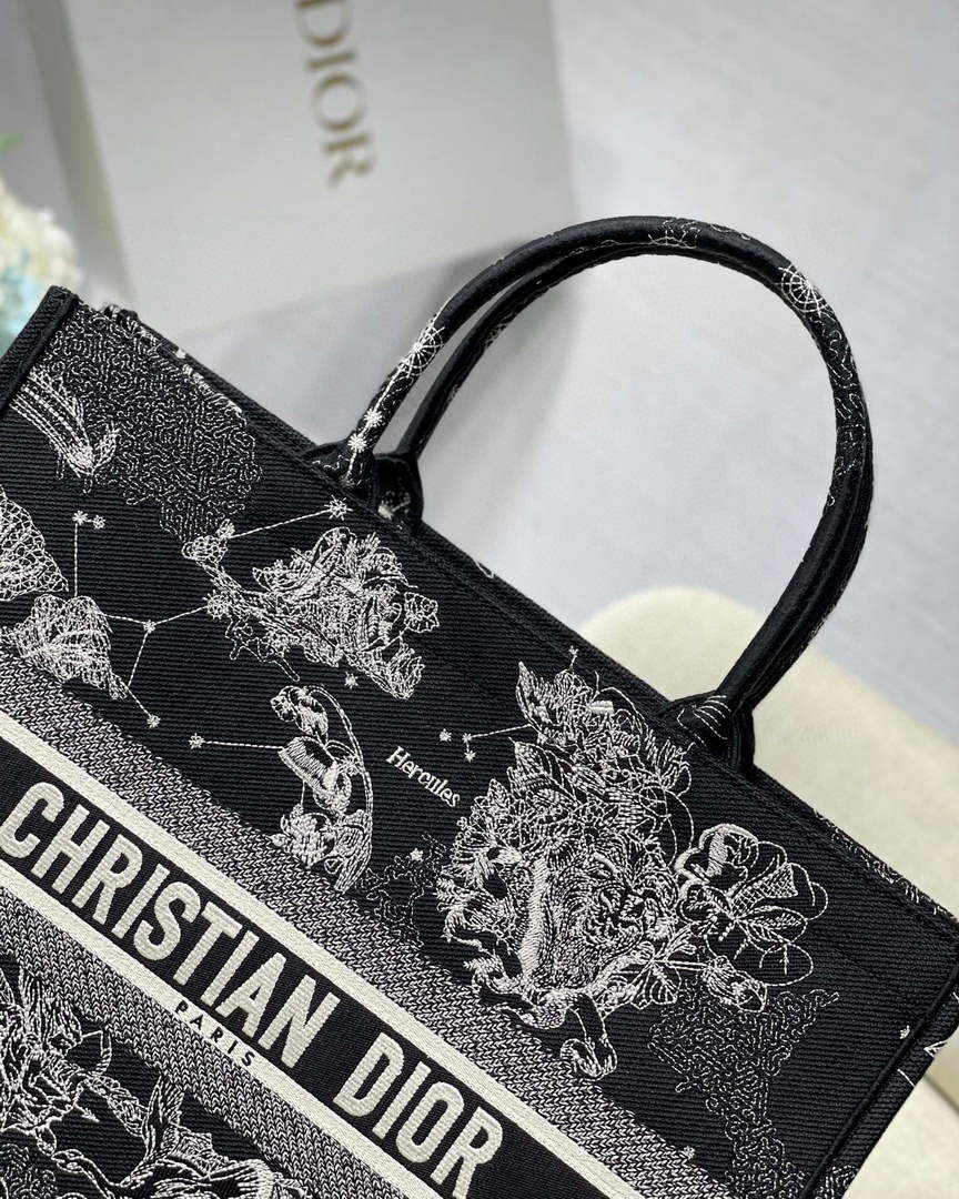 Dior M1286 Large Book Tote Black Toile de Jouy Zodiac latte embroidery - Default Title - View 4