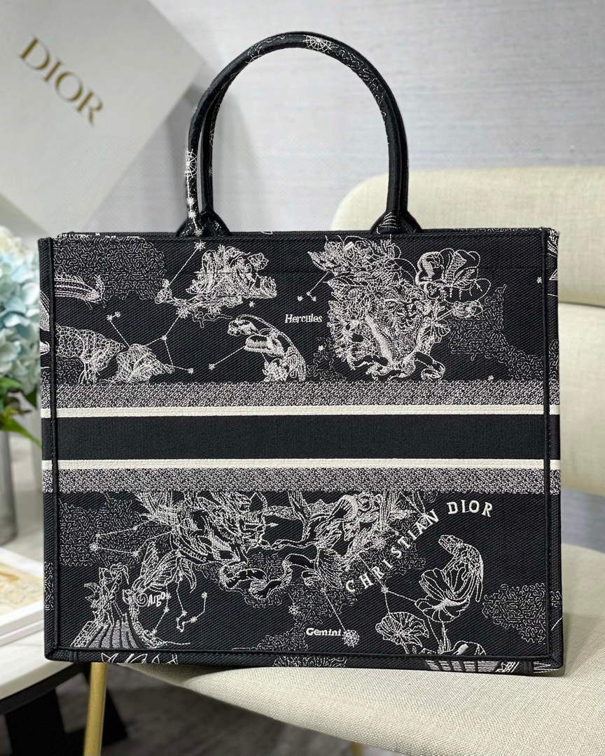 Dior M1286 Large Book Tote Black Toile de Jouy Zodiac latte embroidery - Default Title - View 6