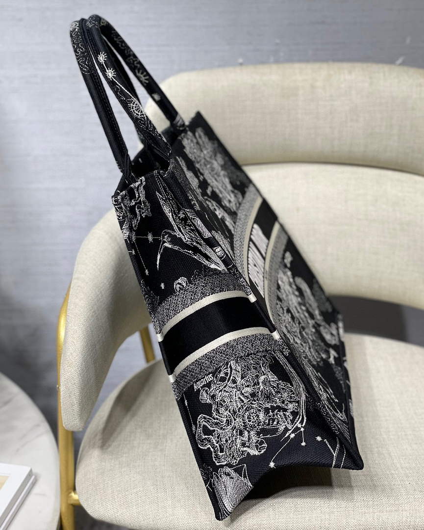 Dior M1286 Large Book Tote Black Toile de Jouy Zodiac latte embroidery - Default Title - View 7
