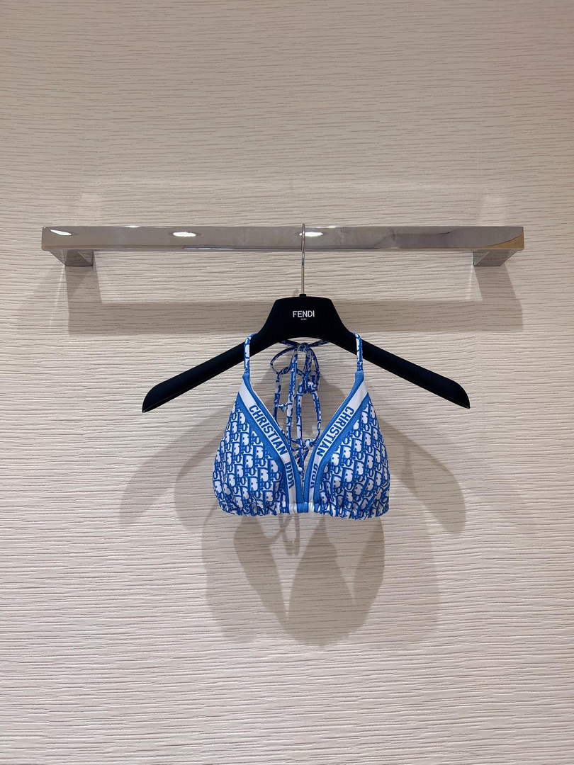 Dior Women's  BIKINI TOP Blue Dior Oblique Technical Fabric 11BB10