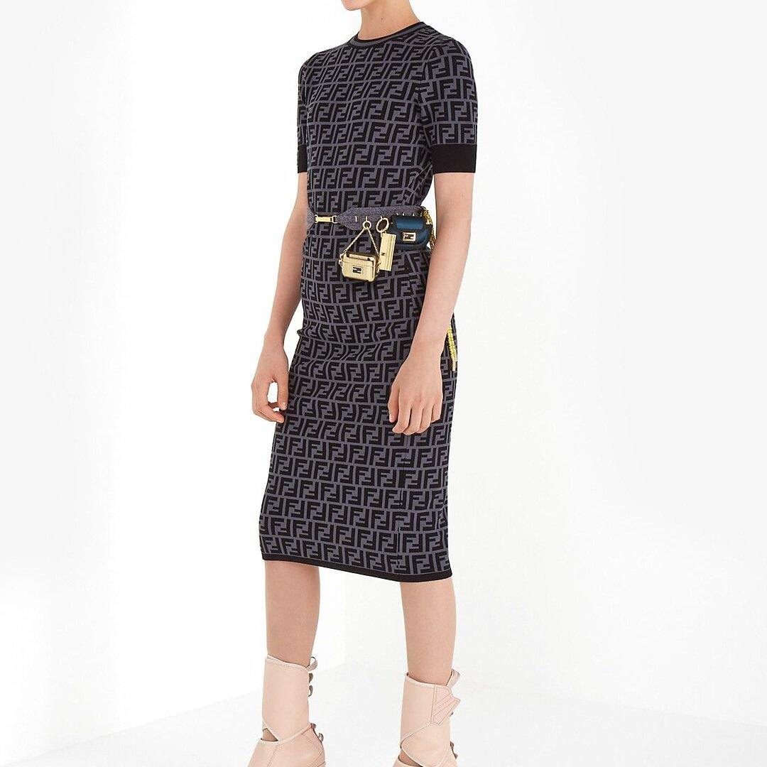 Fendi Women¡¯s FZD753A5 FF Motif Fabric Dress Black - Voguebags