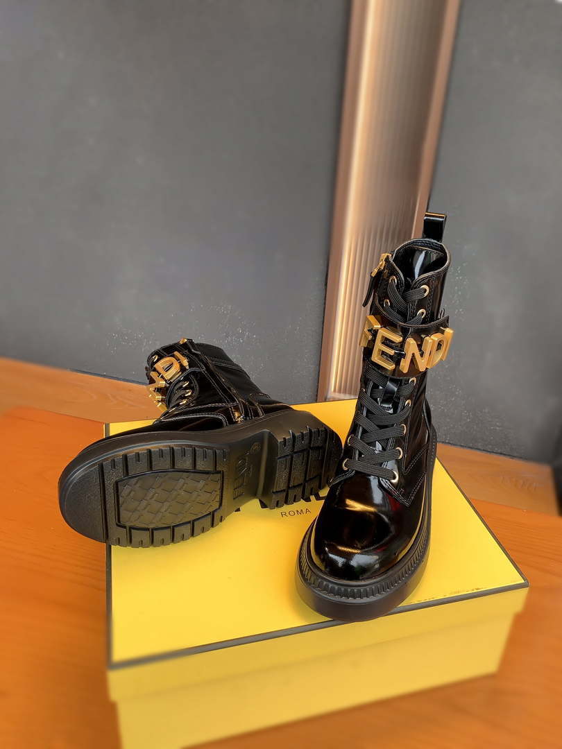 Fendi Women Shoes 8T8355AKY6F1IEM Fendigraphy Black leather biker boots 193215