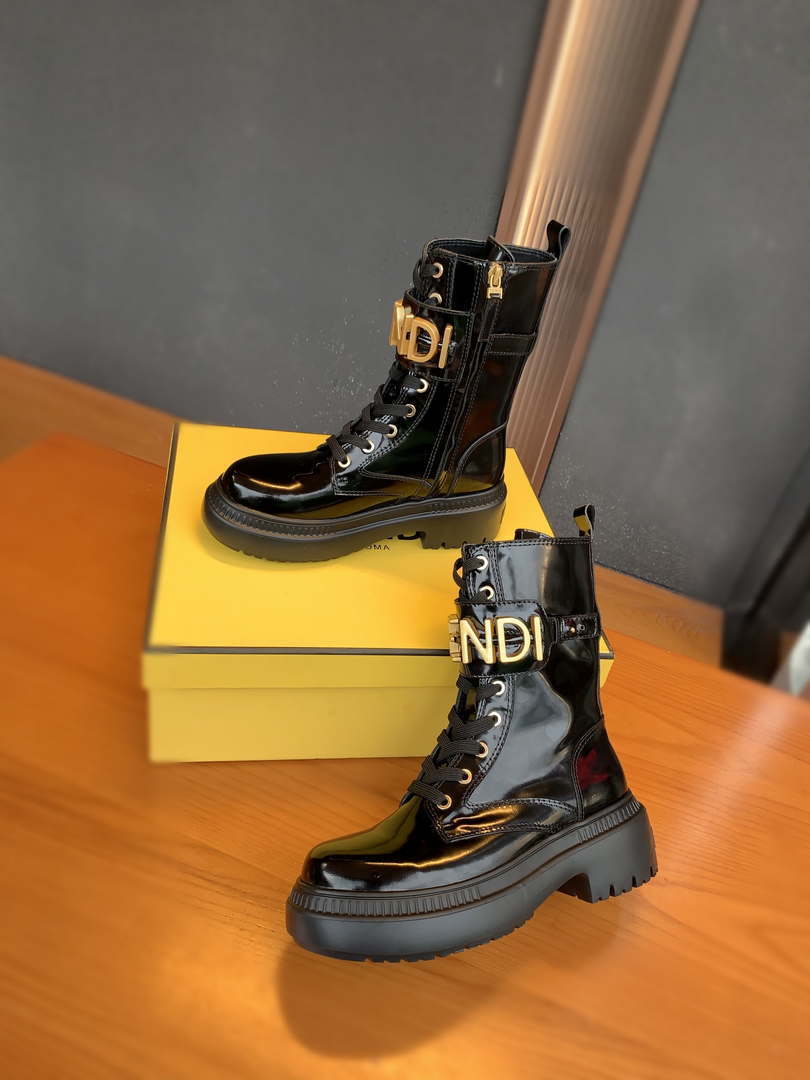 Fendi Women Shoes 8T8355AKY6F1IEM Fendigraphy Black leather biker boots 193215