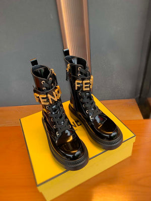 Fendi Women Shoes 8T8355AKY6F1IEM Fendigraphy Black leather biker boots 193215 - 35 - View 3