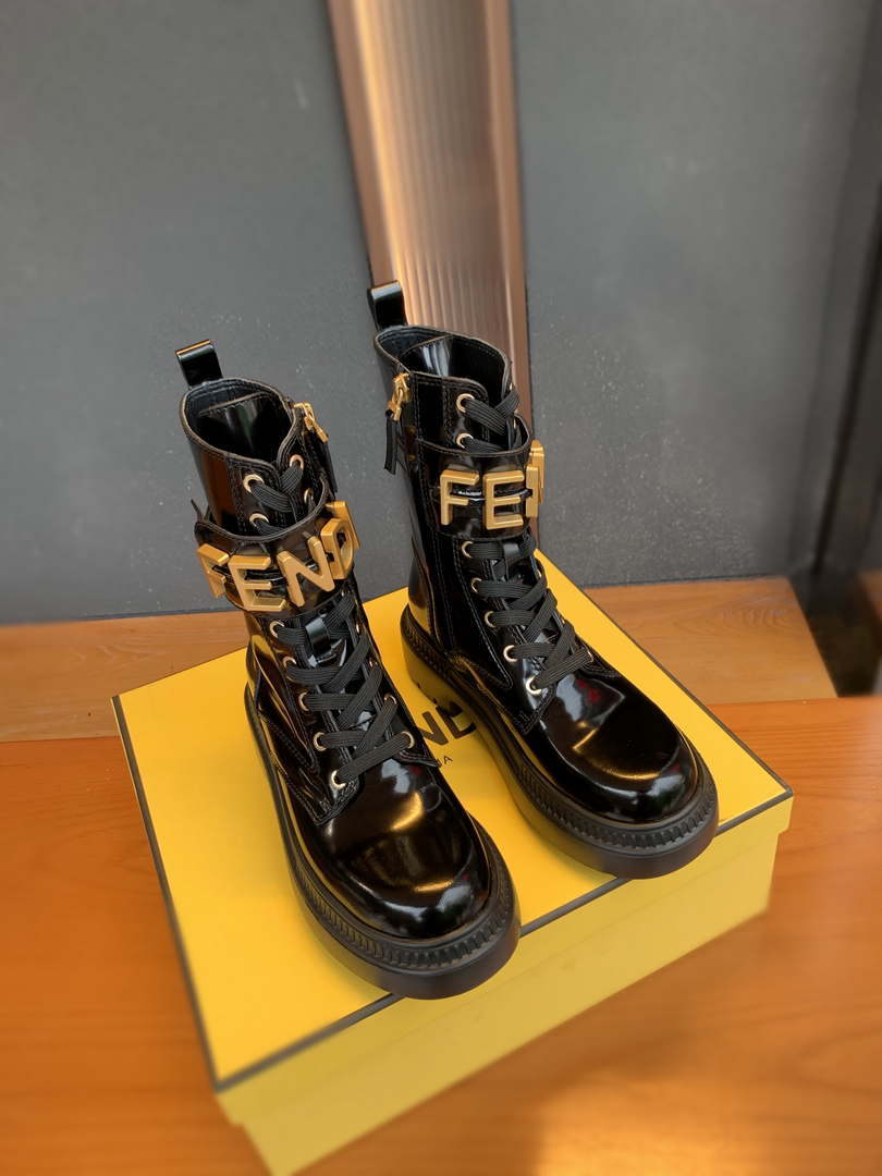 Fendi Women Shoes 8T8355AKY6F1IEM Fendigraphy Black leather biker boots 193215
