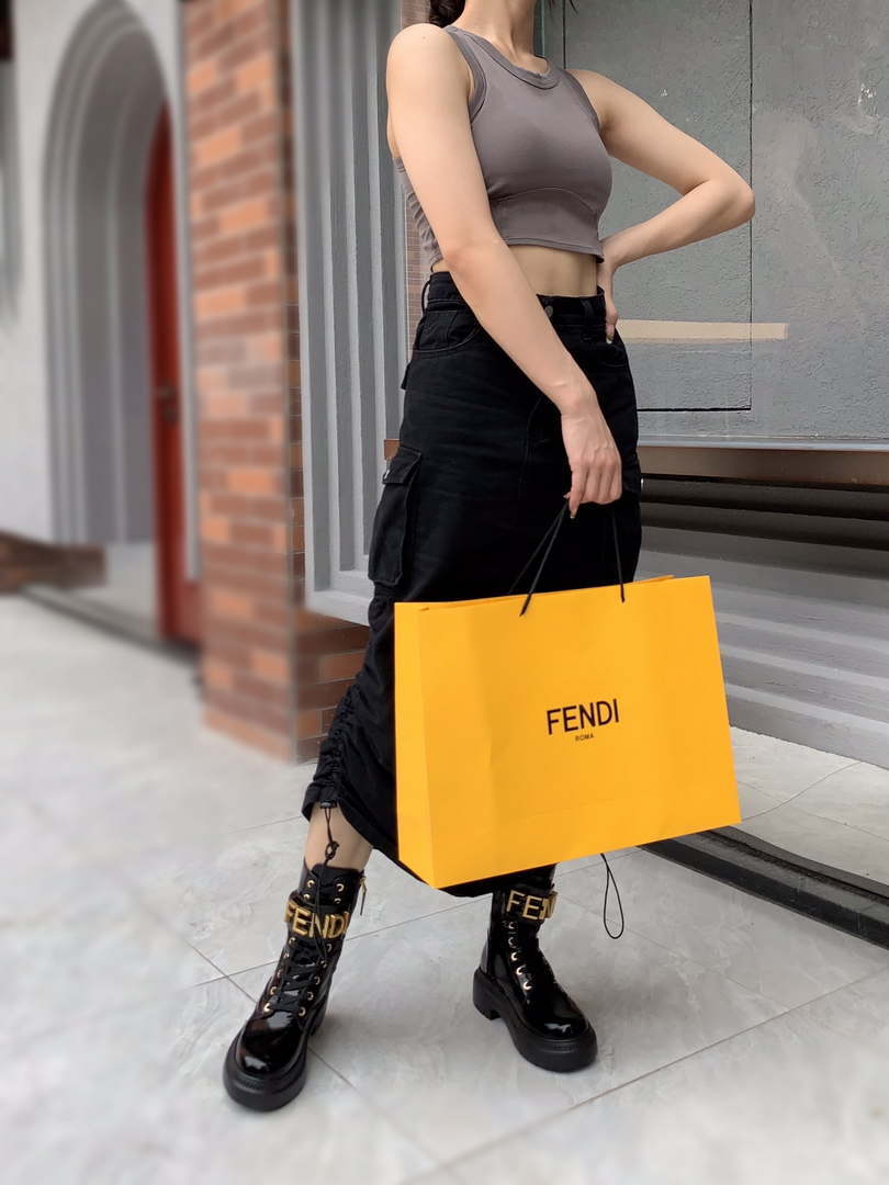 Fendi Women Shoes 8T8355AKY6F1IEM Fendigraphy Black leather biker boots 193215