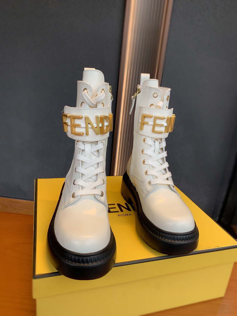 Fendi Women Shoes 8T8355AKY6F1IEM Fendigraphy White leather biker boots 193216 - 35 - View 1
