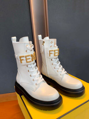 Fendi Women Shoes 8T8355AKY6F1IEM Fendigraphy White leather biker boots 193216 - 35 - View 6