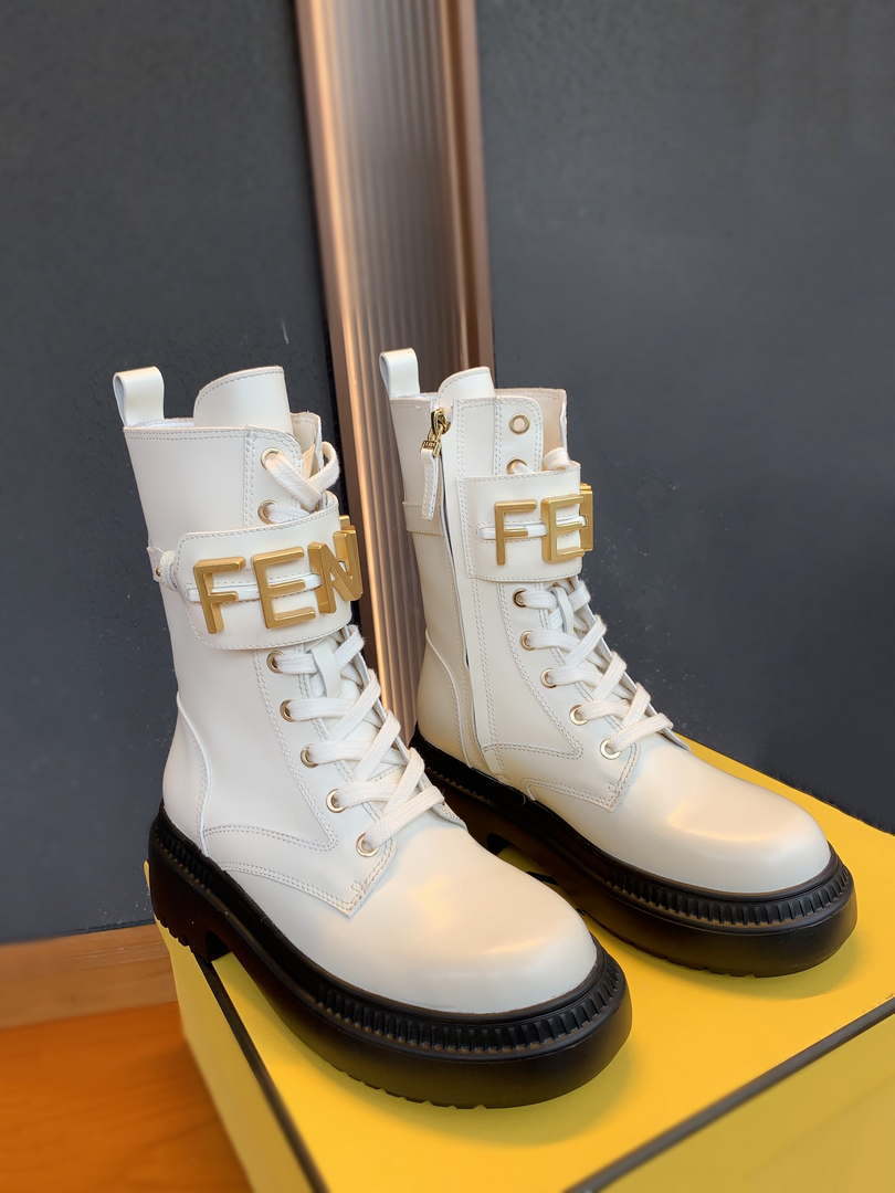 Fendi Women Shoes 8T8355AKY6F1IEM Fendigraphy White leather biker boots 193216