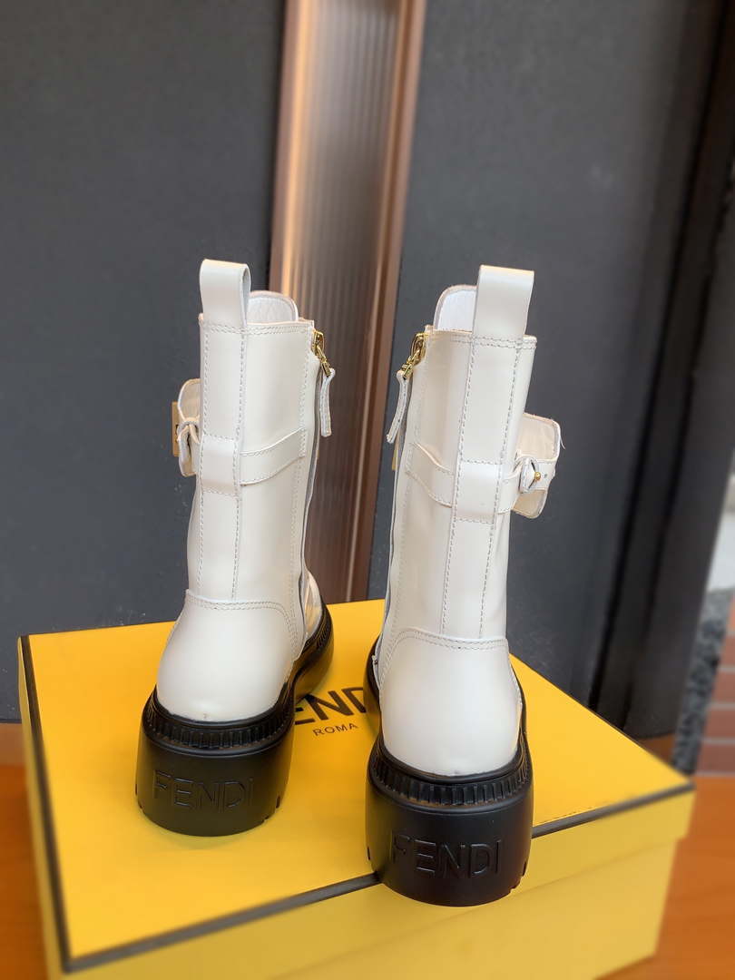 Fendi Women Shoes 8T8355AKY6F1IEM Fendigraphy White leather biker boots 193216