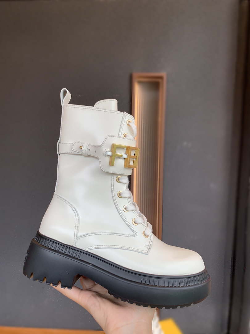Fendi Women Shoes 8T8355AKY6F1IEM Fendigraphy White leather biker boots 193216