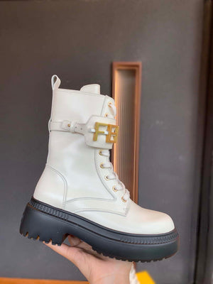 Fendi Women Shoes 8T8355AKY6F1IEM Fendigraphy White leather biker boots 193216 - 35 - View 2