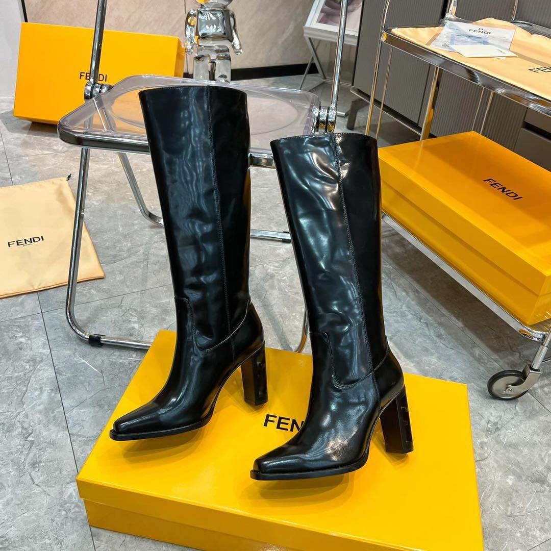 Fendi Women Shoes 8W834869FF0QB3 Cut Black leather high-heeled boots 192522