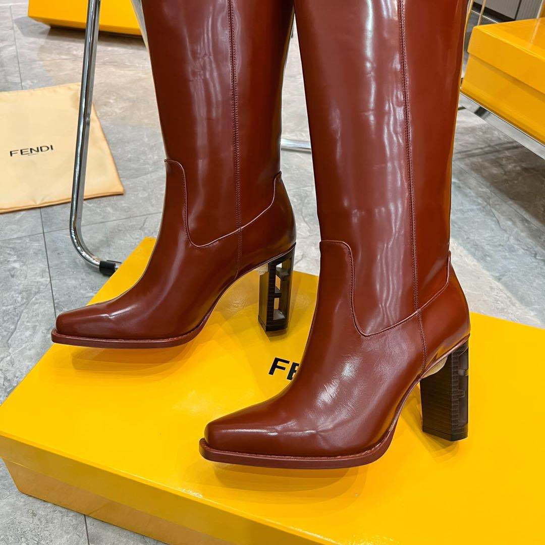Fendi Women Shoes 8W834869FF0QB3 Cut Brown leather high-heeled boots 192521