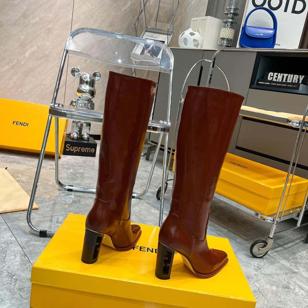 Fendi Women Shoes 8W834869FF0QB3 Cut Brown leather high-heeled boots 192521