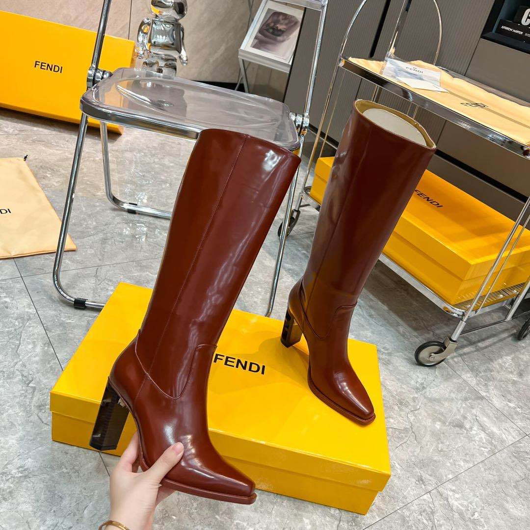 Fendi Women Shoes 8W834869FF0QB3 Cut Brown leather high-heeled boots 192521