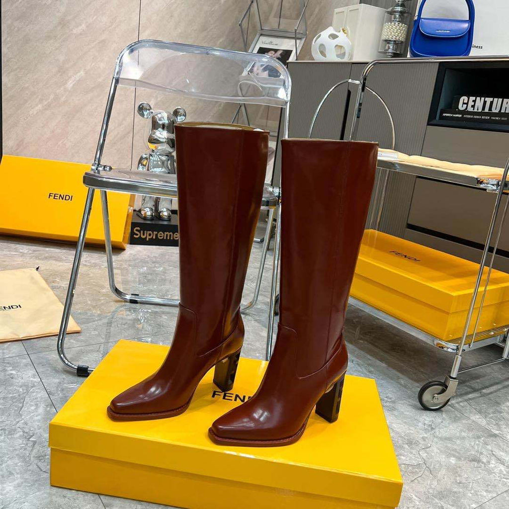 Fendi Women Shoes 8W834869FF0QB3 Cut Brown leather high-heeled boots 192521