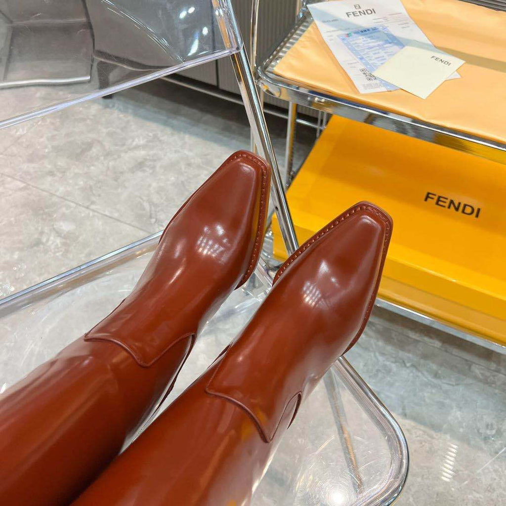 Fendi Women Shoes 8W834869FF0QB3 Cut Brown leather high-heeled boots 192521