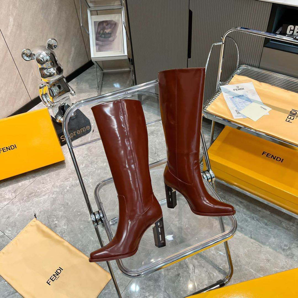 Fendi Women Shoes 8W834869FF0QB3 Cut Brown leather high-heeled boots 192521