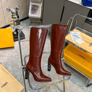 Fendi Women Shoes 8W834869FF0QB3 Cut Brown leather high-heeled boots 192521 - 35 - View 2