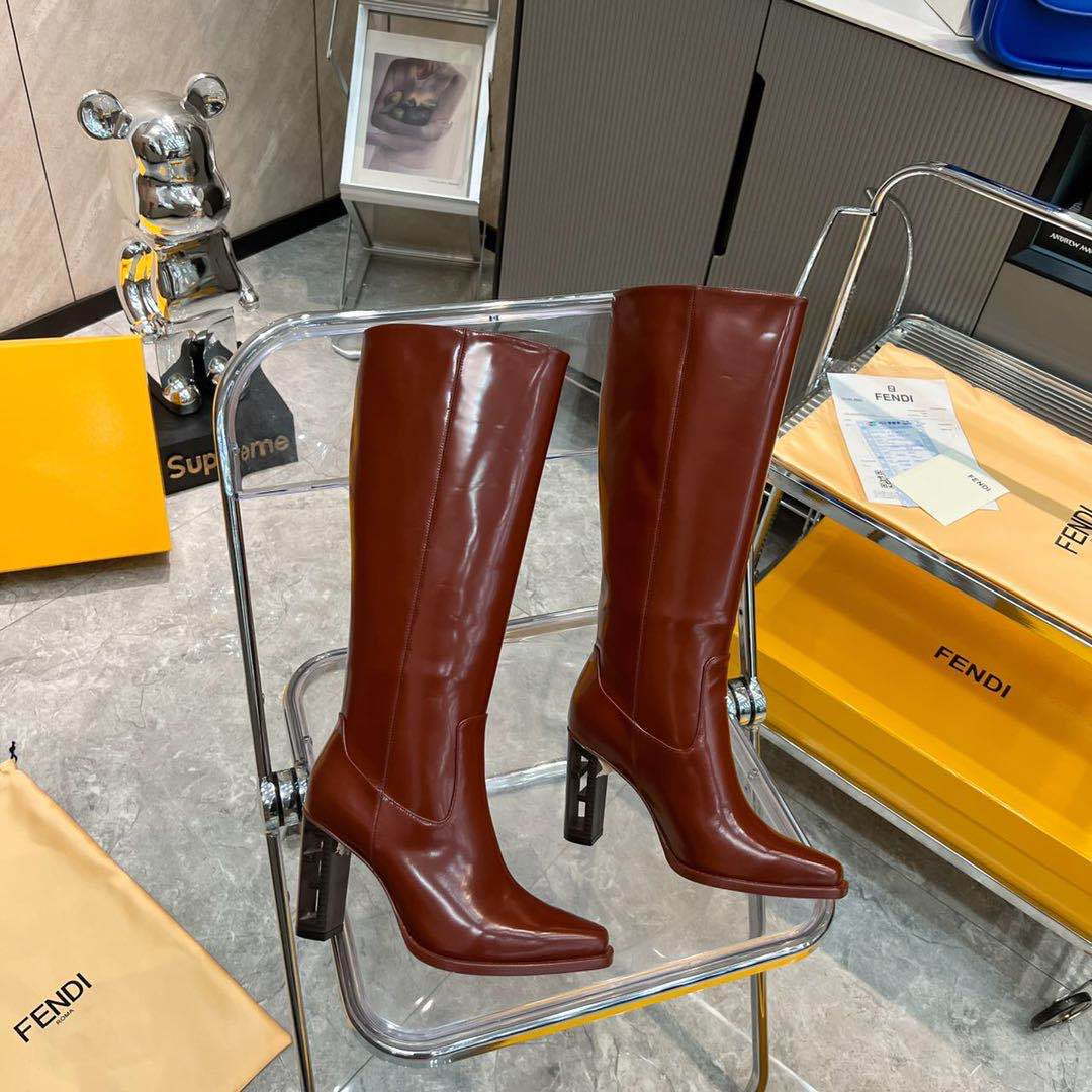 Fendi Women Shoes 8W834869FF0QB3 Cut Brown leather high-heeled boots 192521