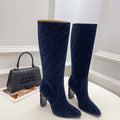 Fendi Women Shoes 8W8348AKXOF1GAA Cut High-heeled blue FF chenille boots 191943 - 35 - View 1