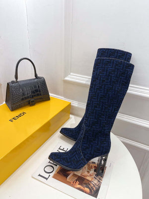 Fendi Women Shoes 8W8348AKXOF1GAA Cut High-heeled blue FF chenille boots 191943 - 35 - View 6