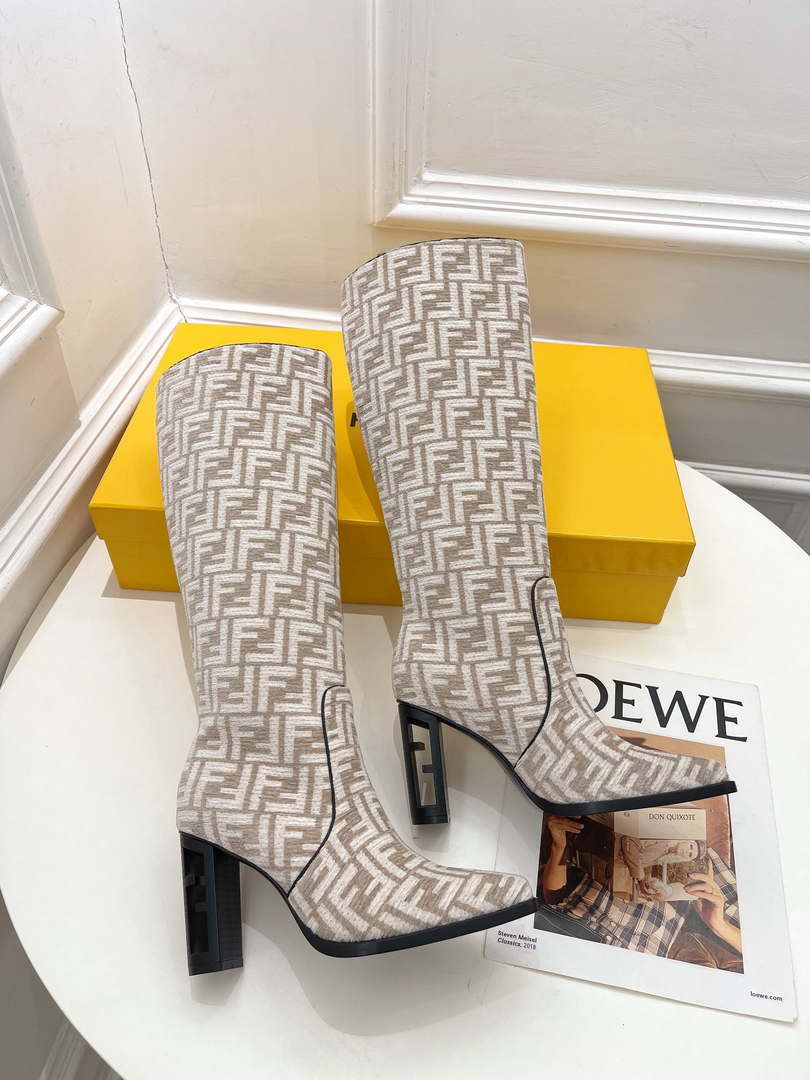 Fendi Women Shoes 8W8348AKXOF1GAA Cut High-heeled blue FF chenille boots 191944 - 35 - View 5