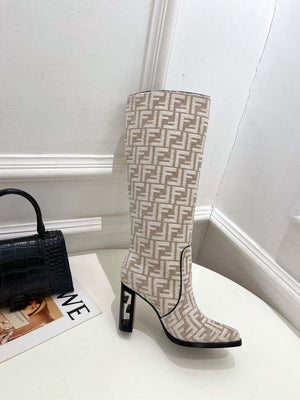 Fendi Women Shoes 8W8348AKXOF1GAA Cut High-heeled blue FF chenille boots 191944 - 35 - View 4