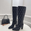 Fendi Women Shoes 8W8348AKXOF1GAA Cut High-heeled blue FF chenille boots 191945 - 35 - View 1